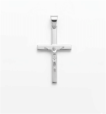Bredt stolpe kors med Jesus fra BNH i blank sterling sølv, Stor - 21,5 x 34 mm